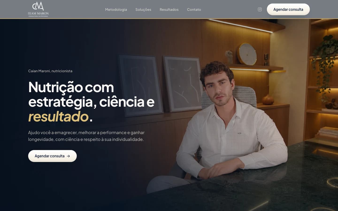 Página inicial do site do nutricionista Caian Maroni