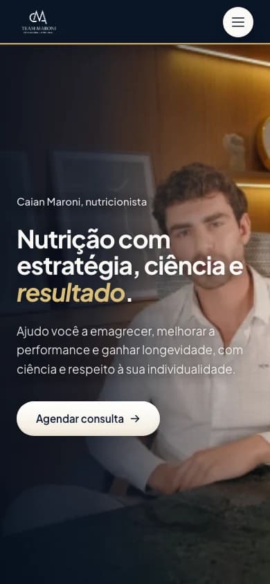 Página inicial do site do nutricionista Caian Maroni, versão para celular